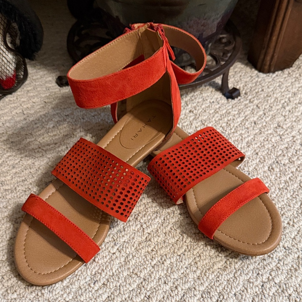 Tahari Reddish Orange Milled Nun-buck Sandals